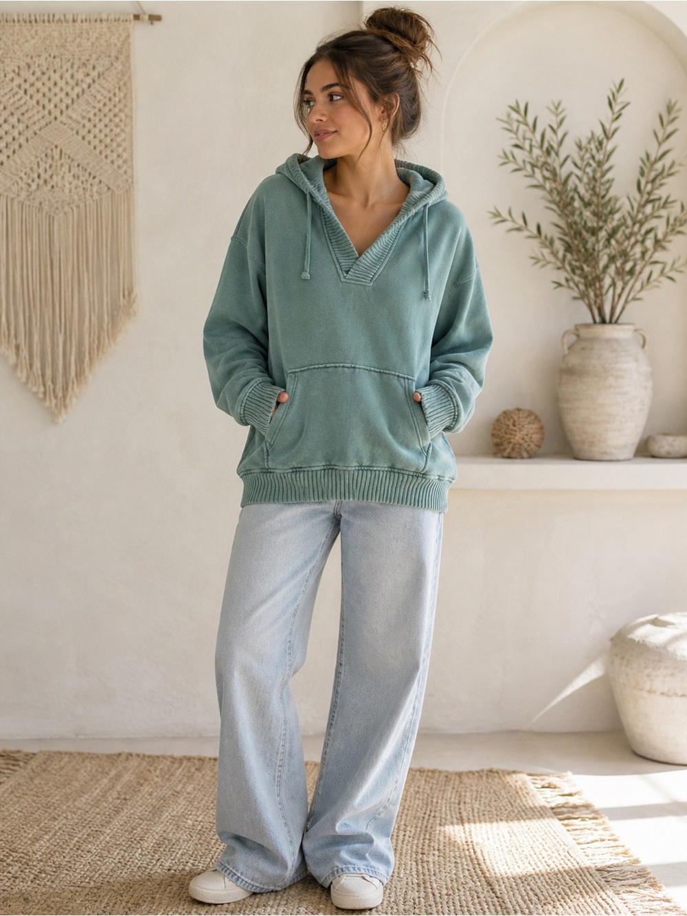 aerie Heathered Sage Green Ribbed Cardigan